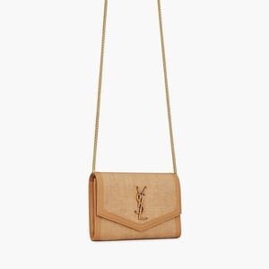 Saint Laurent Uptown Chain Wallet In Micro Raffia